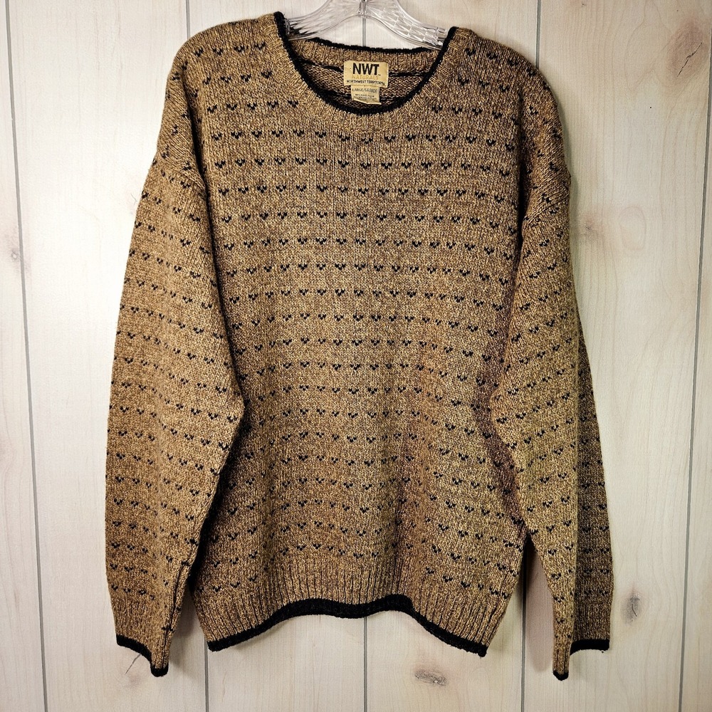 NWT Naturals Northwest Territory Mens Sweater LARGE Brown w/ Blue Birds-Eye Core